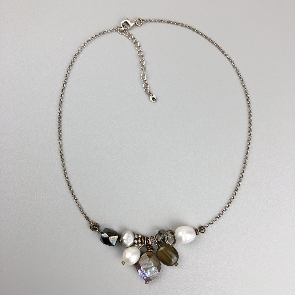 Silpada Sterling Silver, Hematite, Pearl, Brass, Shell, and Glass Necklace N2202